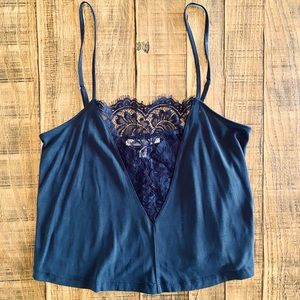 Express One Eleven Cropped Navy Blue Tank Top